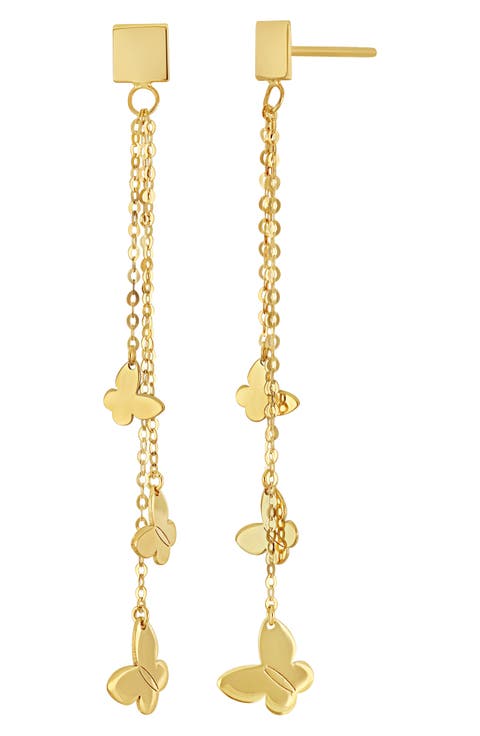 14K Gold Butterfly Chain Drop Earrings