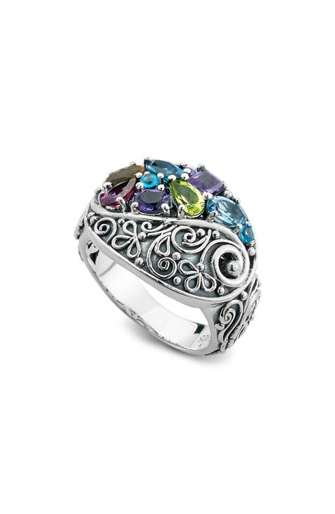 Anillo Paisley Multi Gema Plata de Ley