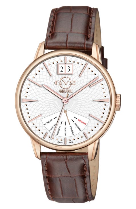 Reloj con correa de piel grabada Rovescio para hombre, 42 mm