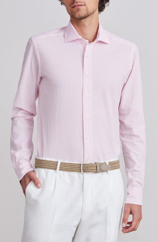 Textured Sartorial Stripe Stretch Cotton Dress Shirt