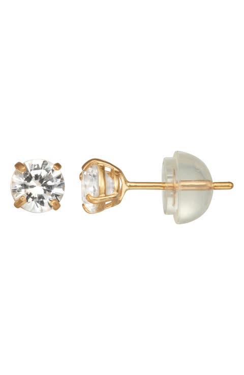 Kids' 14K Gold Round Cut Stone Stud Earrings