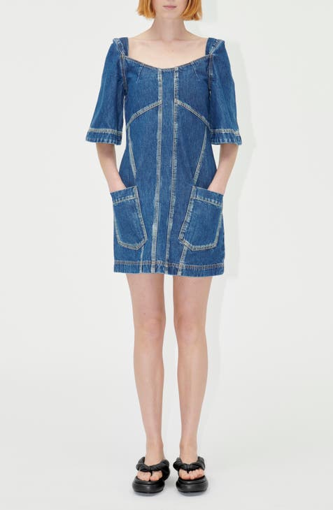 Yvonne Minivestido vaquero con detalle de pespuntes