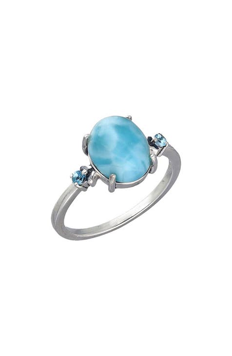 Anillo de Larimar y Topacio Azul