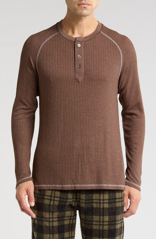 Long Sleeve Waffle Knit Henley Pajama Top