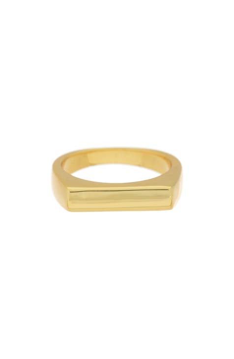 Anillo de sello con barra chapado en oro amarillo de 18 quilates