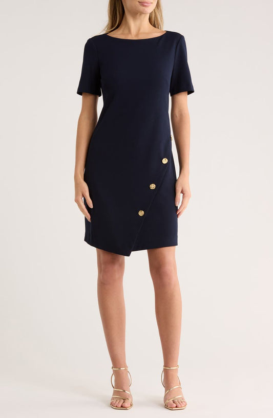 Bateau Neck Short Sleeve A-Line Dress
