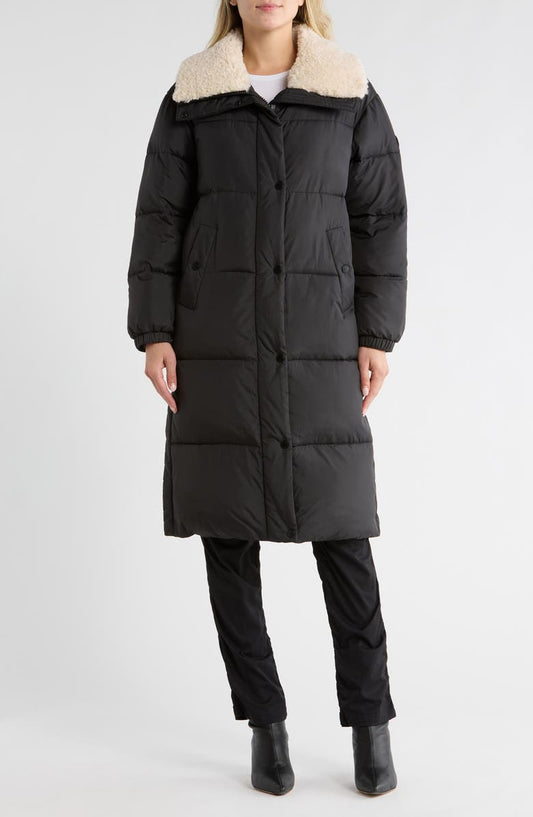 Faux Shearling Collared 450 Fill Power Longline Jacket