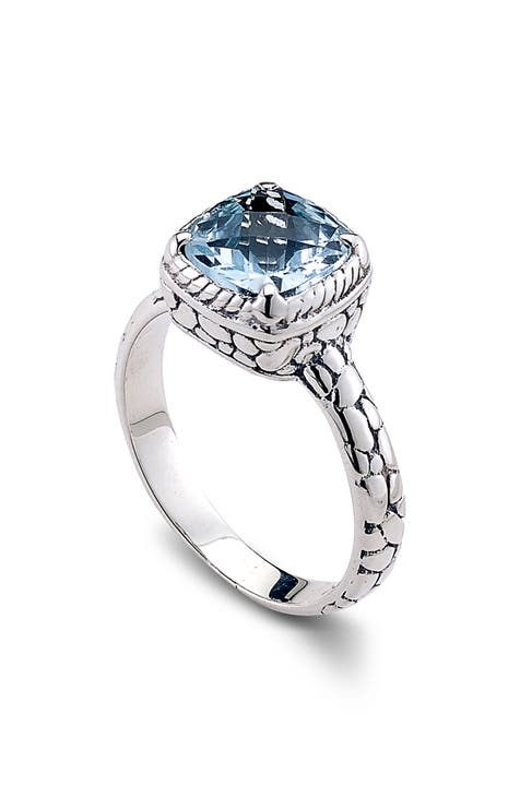 Anillo de plata de ley con topacio azul talla cojín
