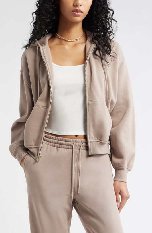 Relaxed Cotton Blend Zip Hoodie