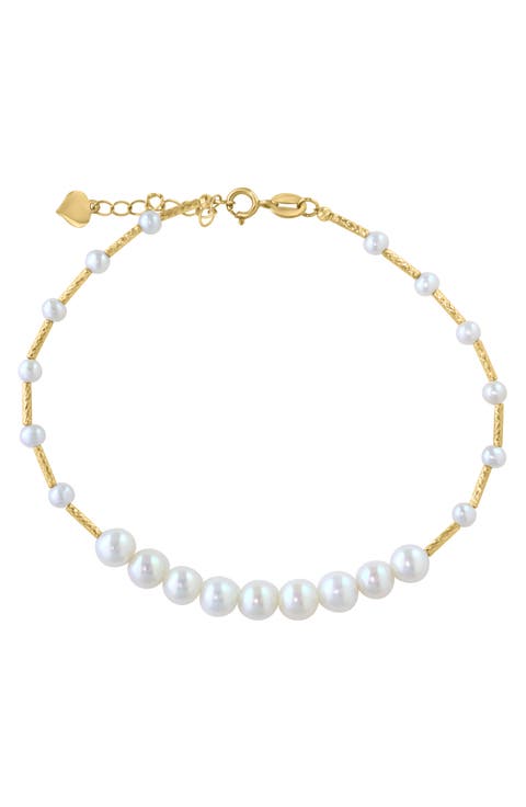 14K Gold 3-5mm Freshwater Pearl Station Bracelet