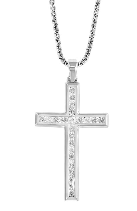 Sterling Silver White Sapphire Cross Pendant Necklace