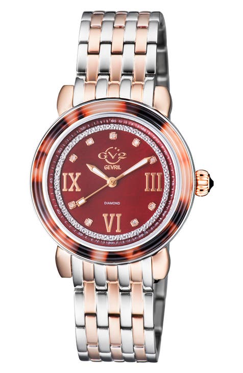 Reloj pulsera marrón marsala madreperla y diamantes, 36mm