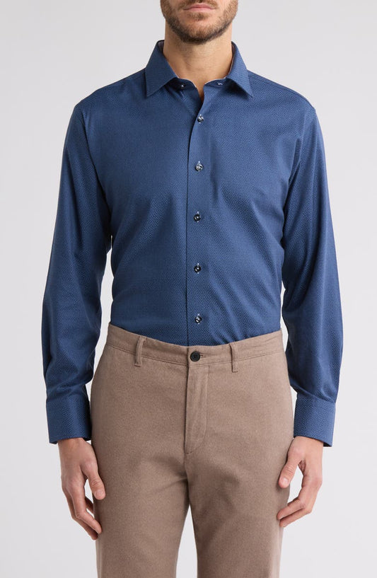 Trim Fit Textured Diamond Stretch Cotton Dress Shirt (Regular & Big)