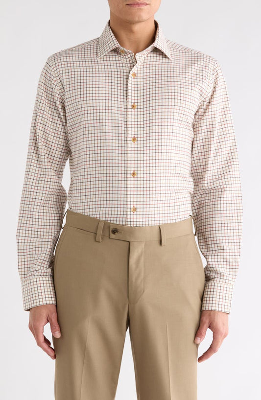 Trim Fit Small Windowpane Cotton Dress Shirt