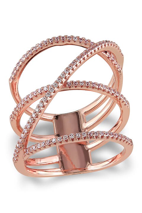 Anillo entrecruzado CZ de plata de ley chapada en rosa