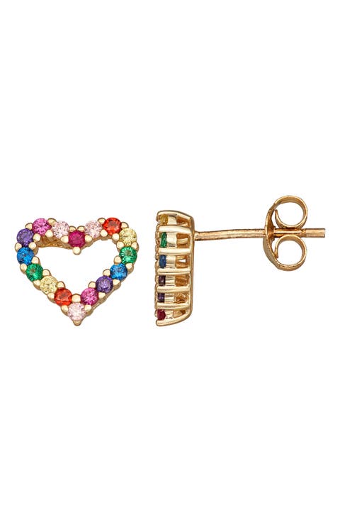 Kids' 14K Gold Plated Sterling Silver Cubic Zirconia Heart Stud Earrings