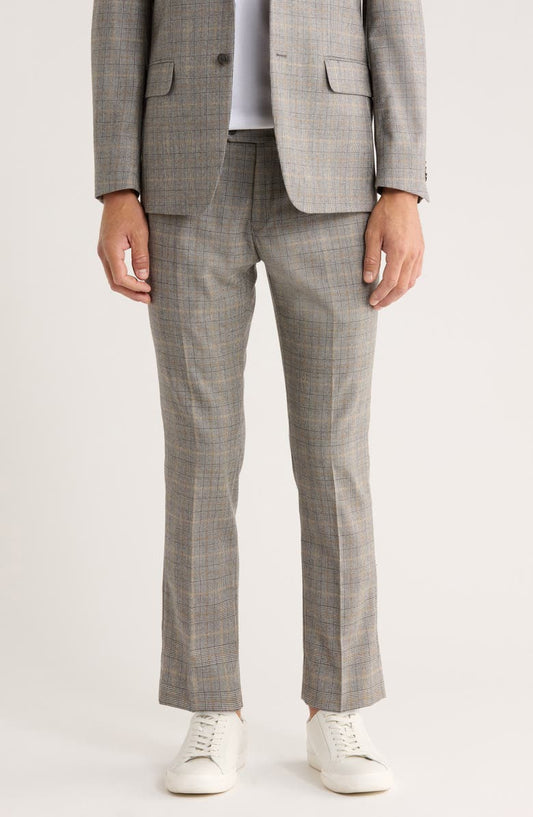 Plaid Flat Front Wool Pants