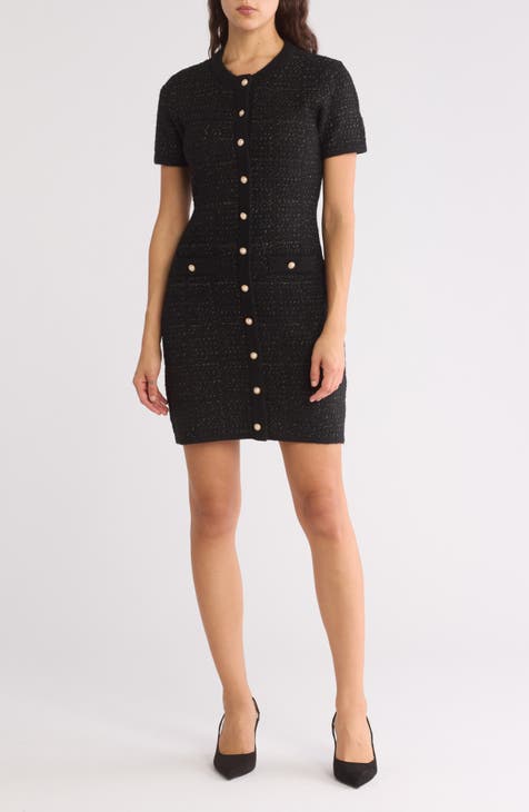 Vestido corto de bouclé de manga corta