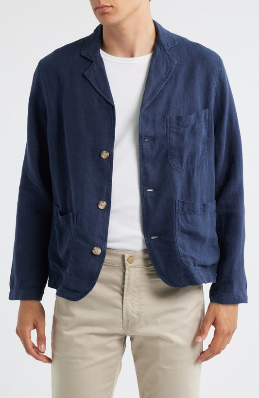 Navy Linen Three-Button Sport Coat