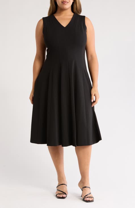 Vestido midi evasé sin mangas (Plus)