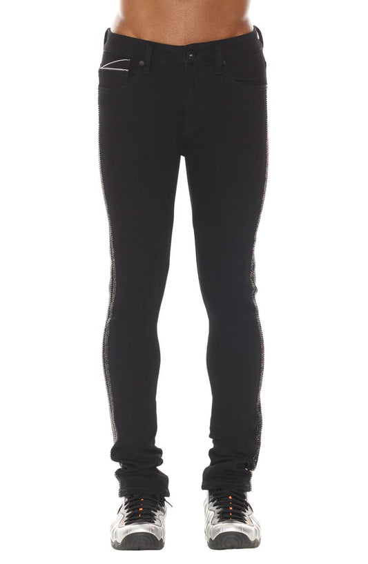 Punk Crystal Embellished Stretch Super Skinny Jeans (Crystal)