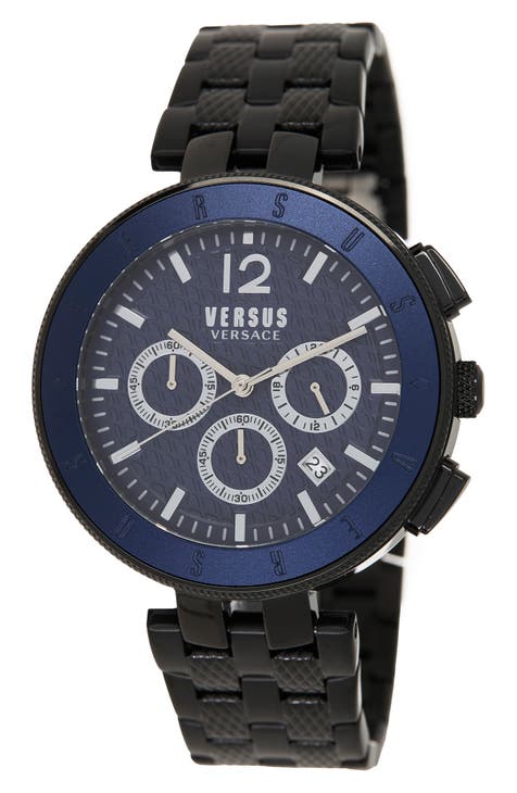 Reloj de pulsera negro con esfera azul, 44 mm