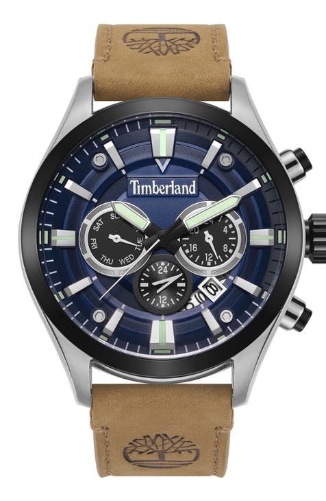 Reloj multifunción Tidemark con correa de piel, 46 mm