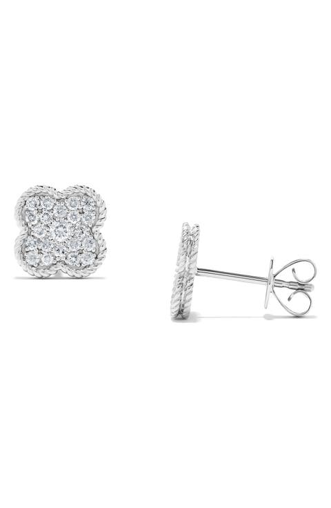 Diamond Clover Rope Stud Earrings