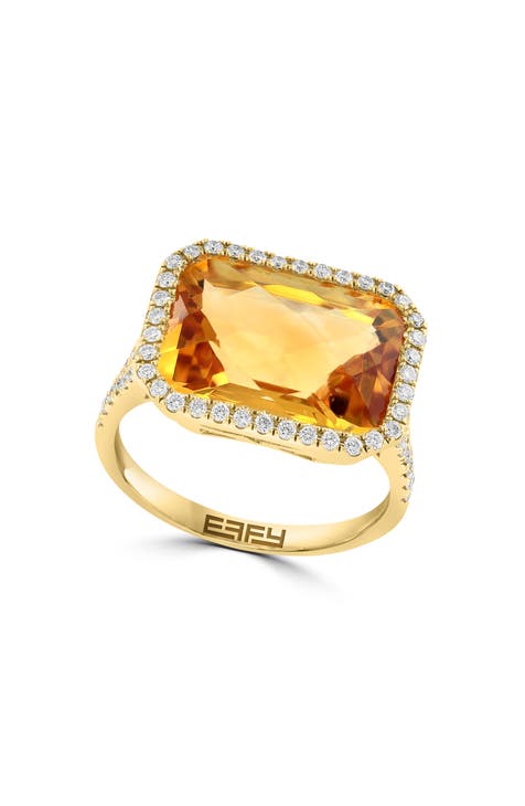 Anillo Oro Amarillo 14K Citrino y Diamante
