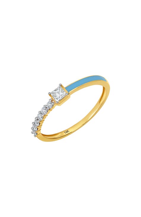 Anillo de diamantes y esmalte azul cielo - 0,28ct. (Exclusivo Nordstrom)