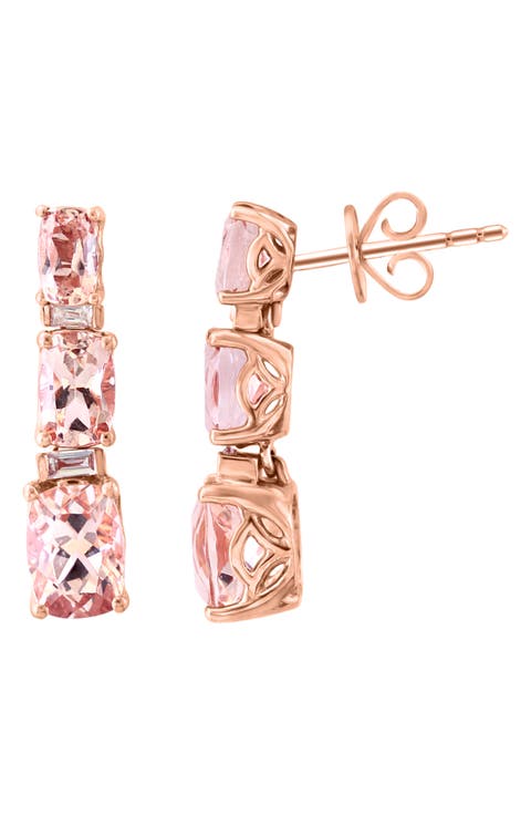 14K Rose Gold Morganite & Diamond Drop Earrings