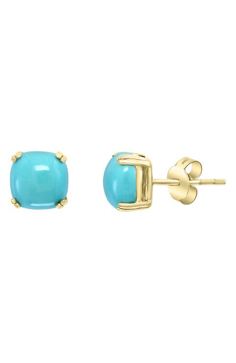 14K Yellow Gold Turquoise Stud Earrings