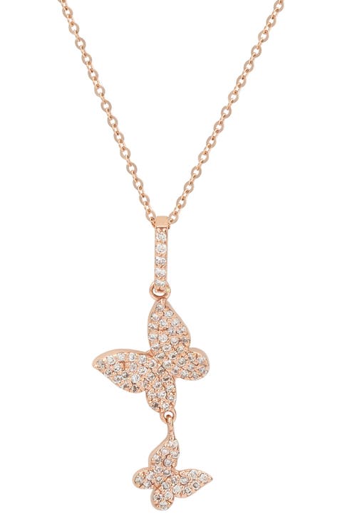 14K Gold Pavé Diamond Butterfly Pendant Necklace