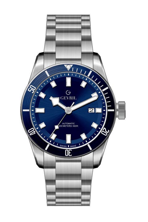 Reloj Yorkville de acero inoxidable, esfera azul, 43 mm