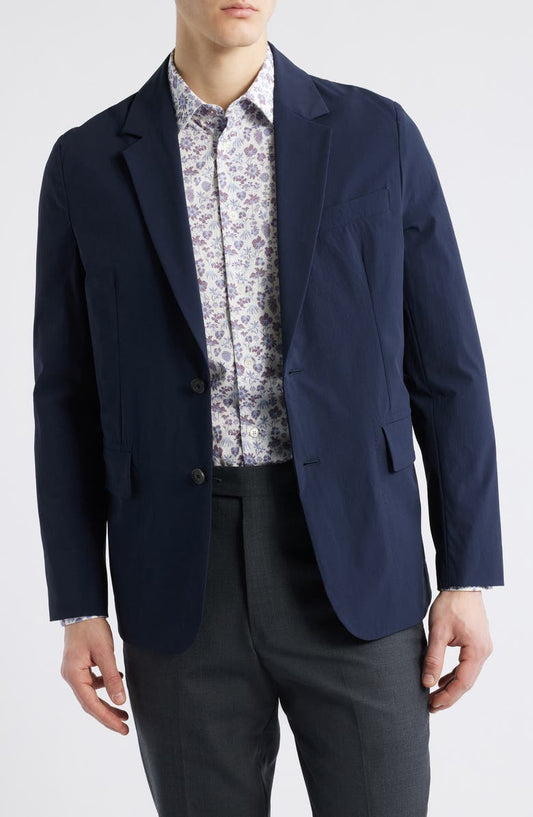 Solid Navy Water Repellent Stretch Nylon Sport Coat