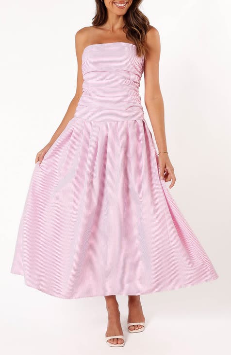 Vestido largo sin tirantes a rayas Avalee