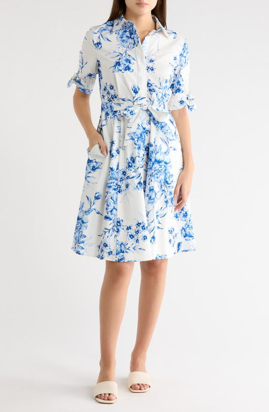Floral Short Sleeve Cotton Shirtdress