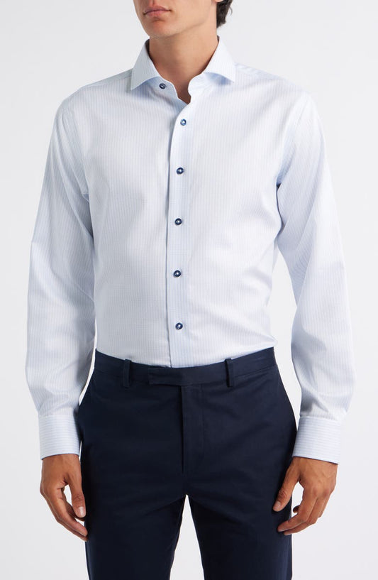 Trim Fit Textured Stripe & Dot Stretch Cotton Dress Shirt (Regular & Big)