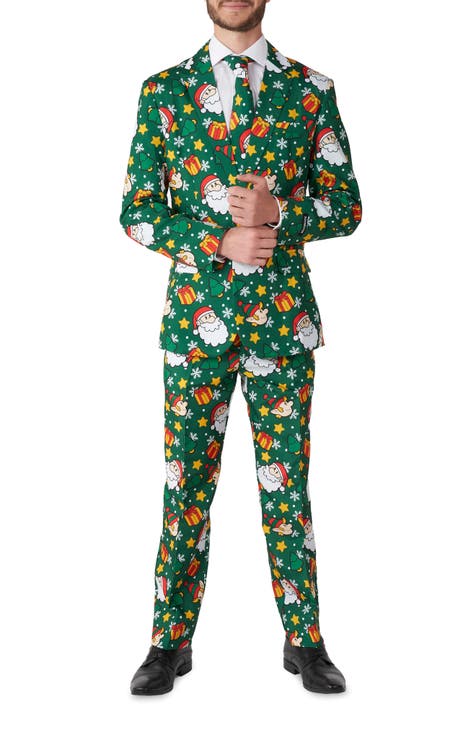 Traje y corbata con ribete de Papá Noel y Elfos