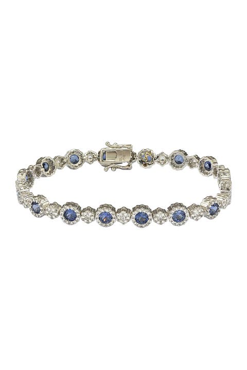 Pulsera de Plata de Ley con Filigrana de Zafiro y Acento de Diamante