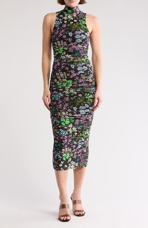 Vestido largo de malla con lunares fruncidos Sonia