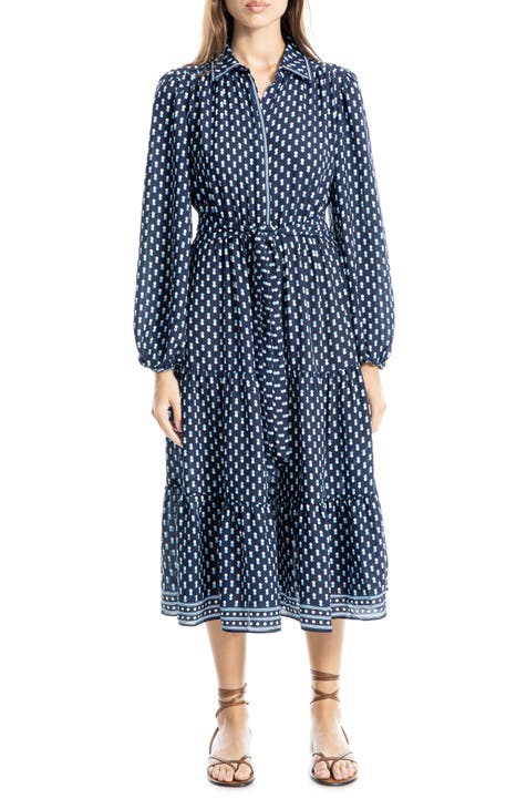 Vestido camisero de manga larga con gradas