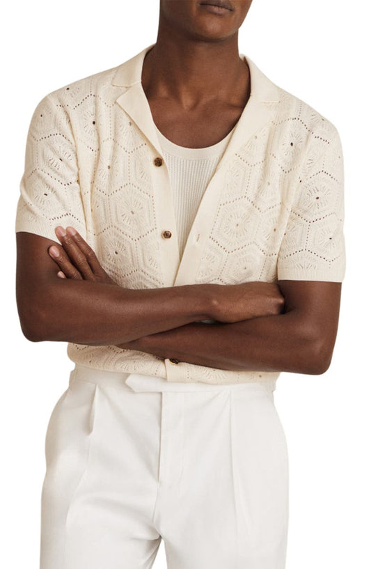 Royce Open Stitch Button-Up Polo Sweater