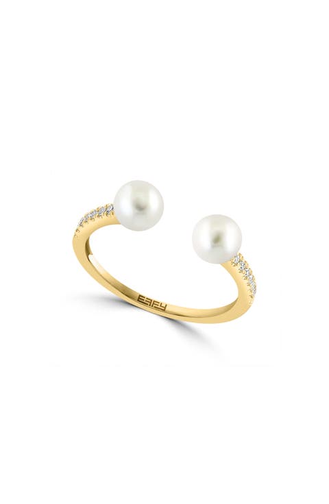 14K Yellow Gold Freshwater Pearl & Diamond Ring