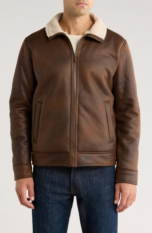 Faux Shearling Lined Aviator Jacket
