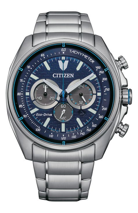 Reloj cronógrafo con brazalete de acero inoxidable Eco Drive, 44 mm