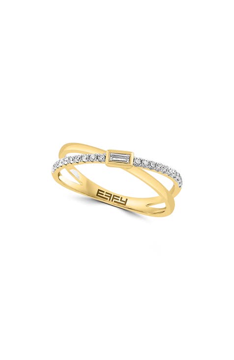 Anillo entrecruzado de oro amarillo de 14 quilates y diamantes - 0,19 ctw