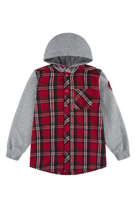 Shacket con capucha a cuadros para niños (niño grande)