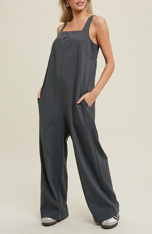 Square Neck Sleeveless Scuba Jumpsuit