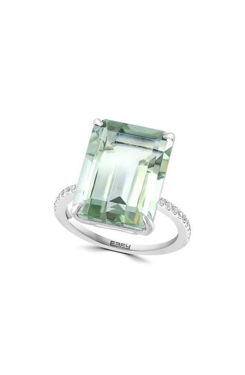 Anillo de plata de ley Cuarzo verde y topacio blanco